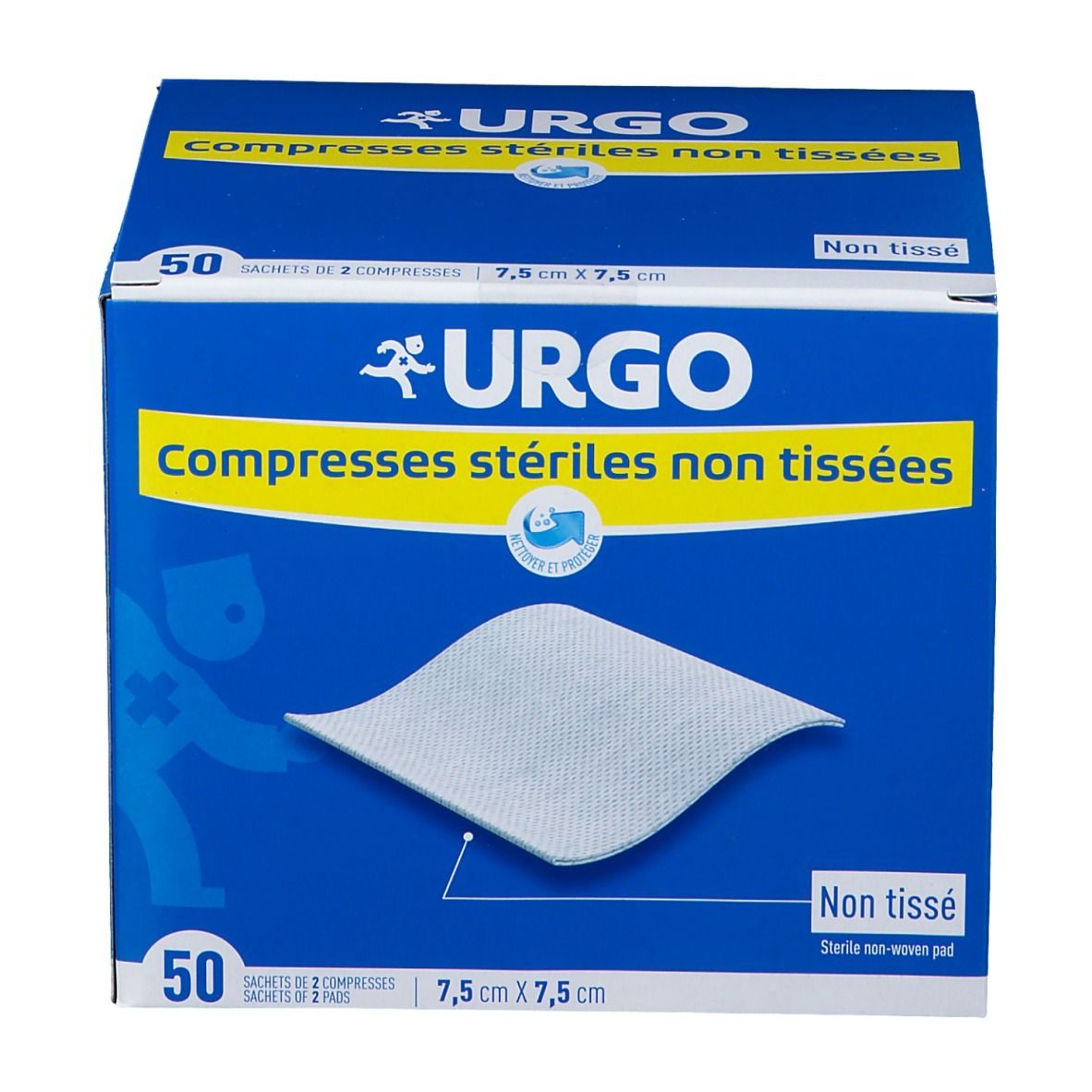 Urgo Compresse, Compresse En Non-tissé, Stérile, 7,5 Cm X 7,5 Cm, 50 Sachets (ref. 1584),
