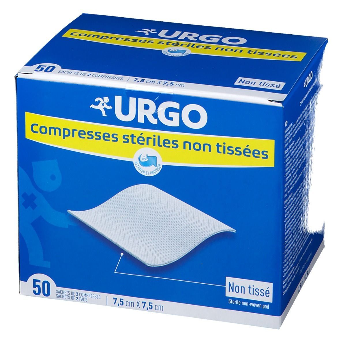 Urgo Compresse, Compresse En Non-tissé, Stérile, 7,5 Cm X 7,5 Cm, 50 Sachets (ref. 1584),
