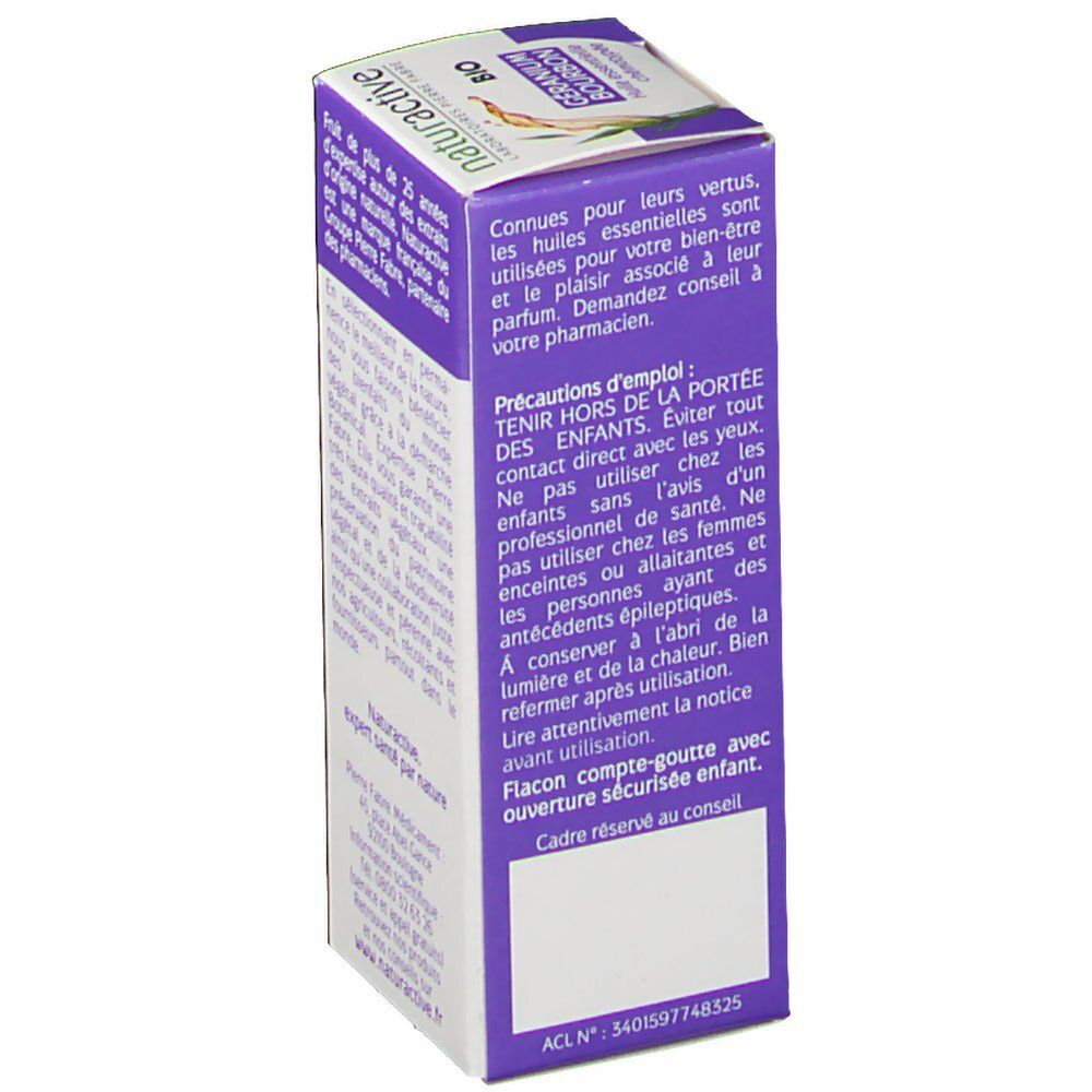 Paarse doos met tekst. Opschrift: Naturactive, Voorzorgsmaatregelen, ACL nr. 3401597748325.