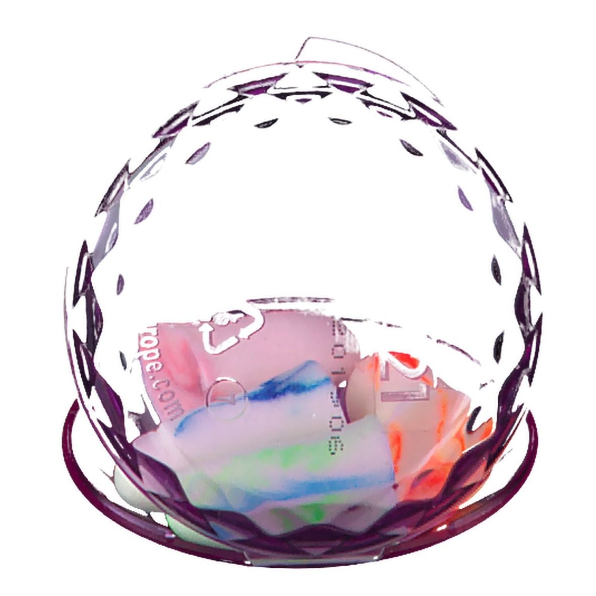 Bouchons d'oreille multicolores dans un étui transparent violet fermé.