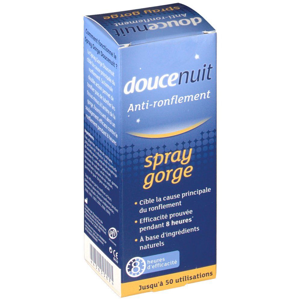 Vue latérale de la boîte. Texte en français. Contient le nom du produit et des informations. Schéma de couleurs bleu et blanc.