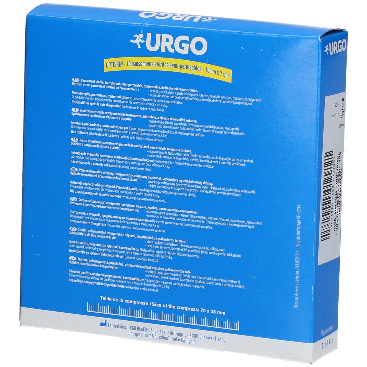 Optiskin, Pansement Stérile, Adhésif Sur Les 4 Côtés, Semiperméable, Hypoallergénique, 10