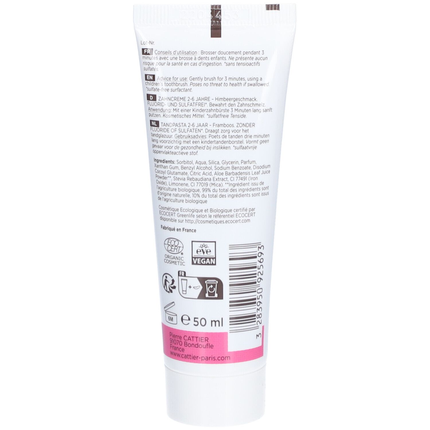Cattier Kids Dent 2-6ans Framb50ml