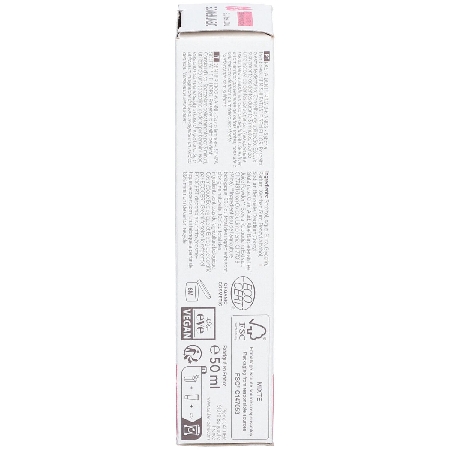 Cattier Kids Dent 2-6ans Framb50ml
