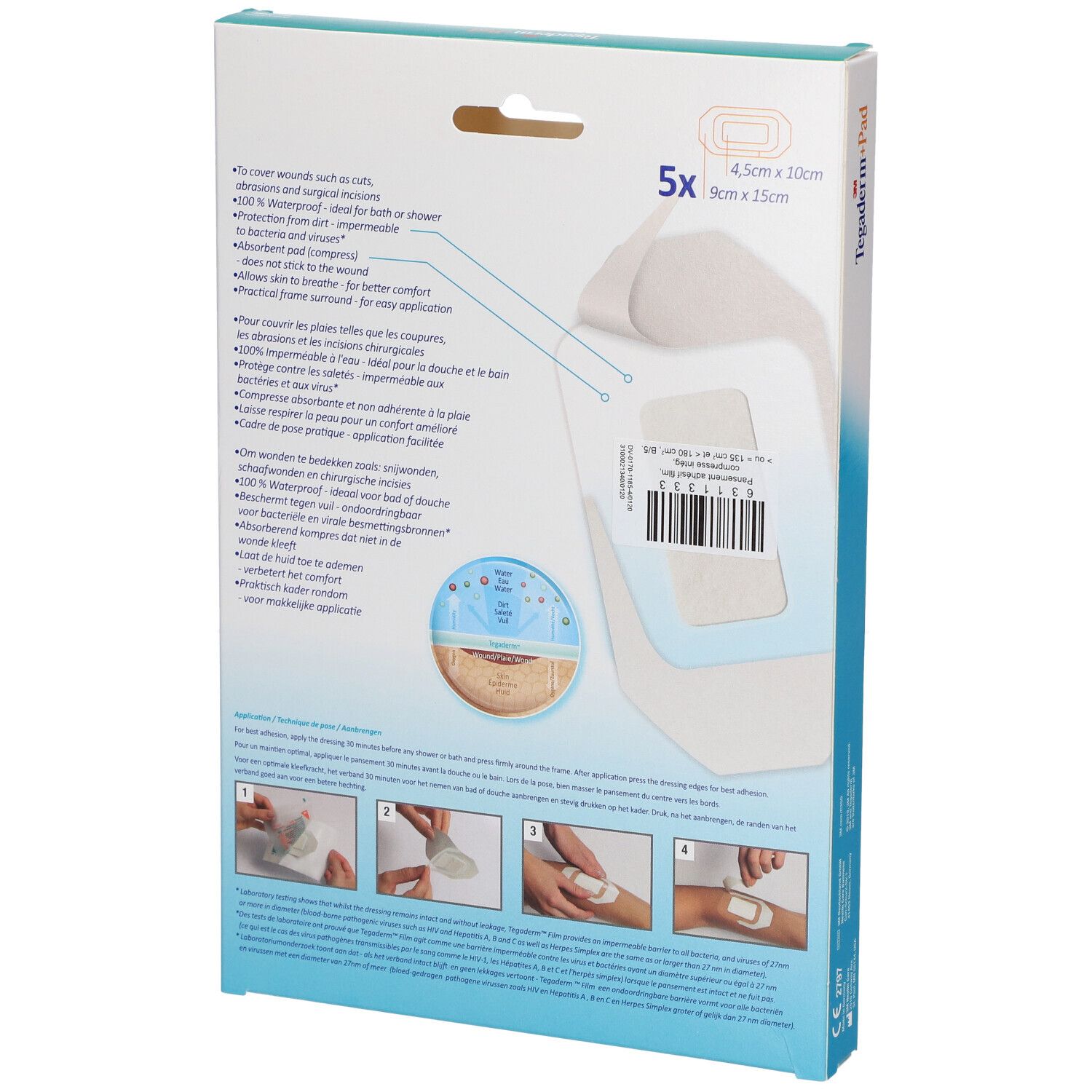 Tégaderm + Pad, Pansement Adhésif Avec Compresse Absorbante, Stérile, 9 Cm X 15 Cm (ref. 3
