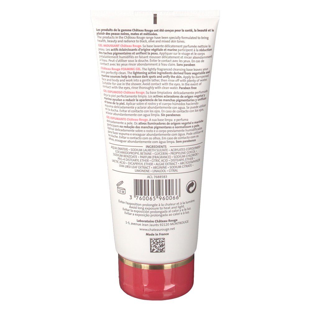 Château Rouge Gel Moussant, Gel Moussant éclaircissant Visage Et Corps, Fl 200 Ml