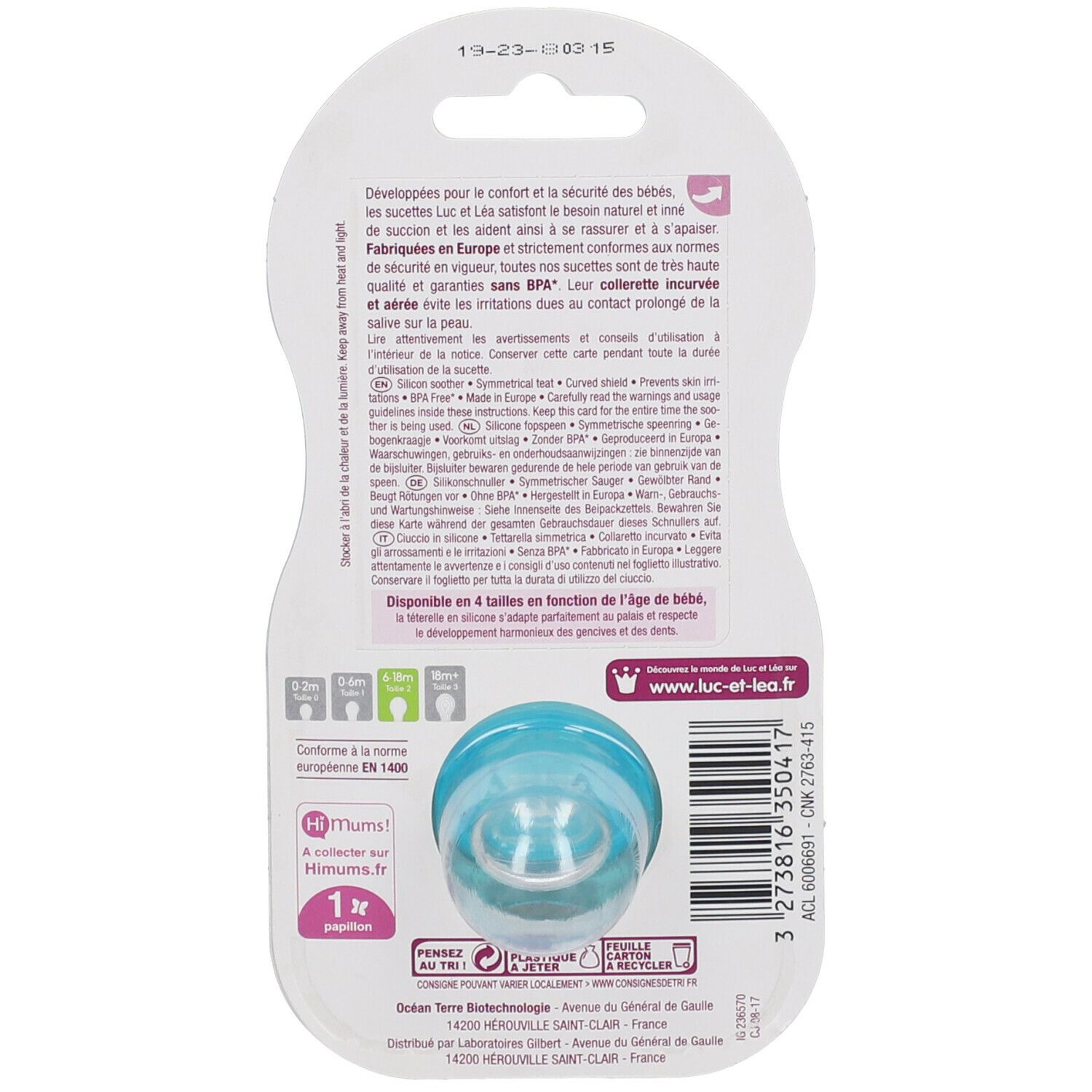Luc Et Léa Sucette Collection J'aime, Sucette Anatomique Décorée, Téterelle Silicone, Sans