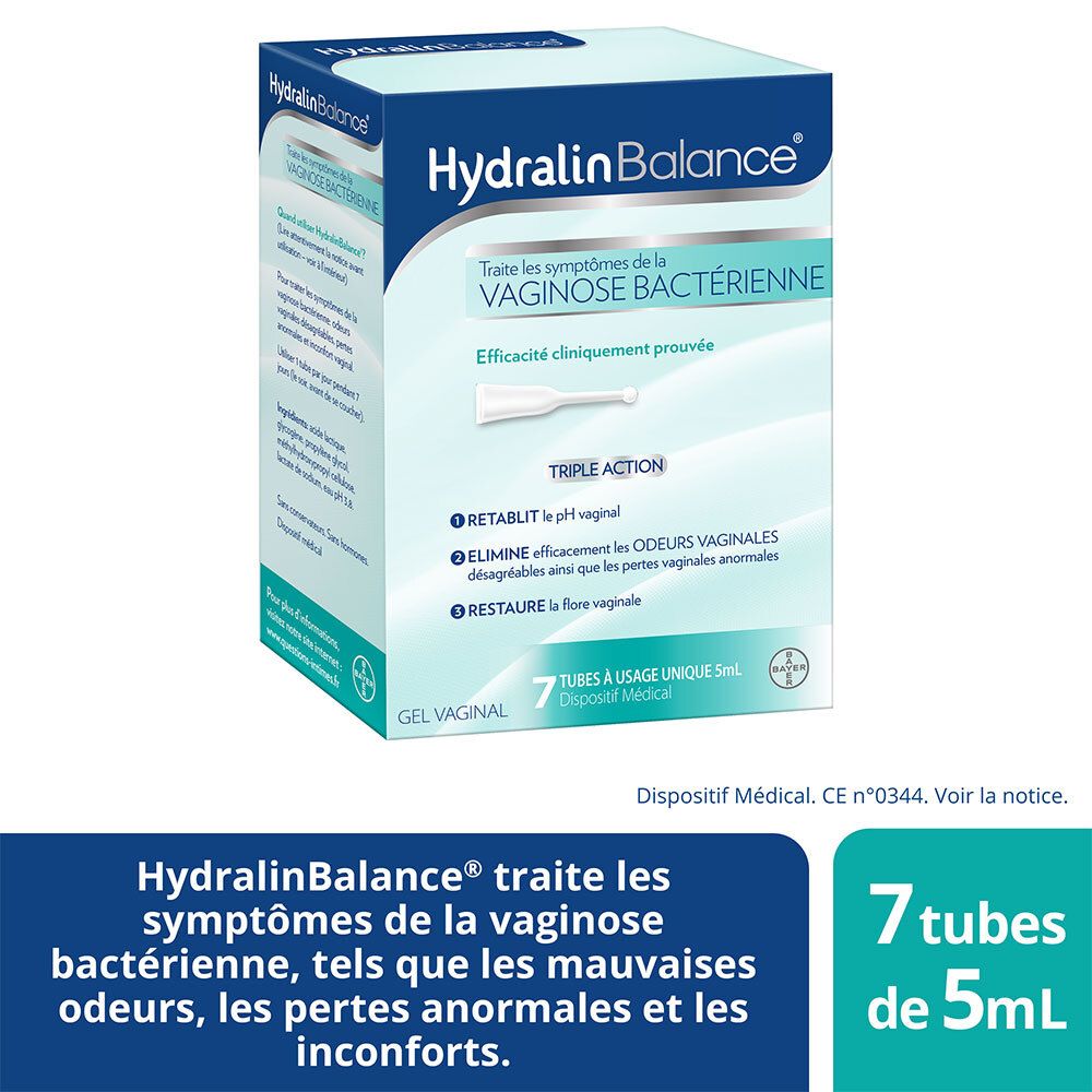Emballage HydralinBalance. Traite les symptômes de la vaginose bactérienne. 7 tubes de 5ml.