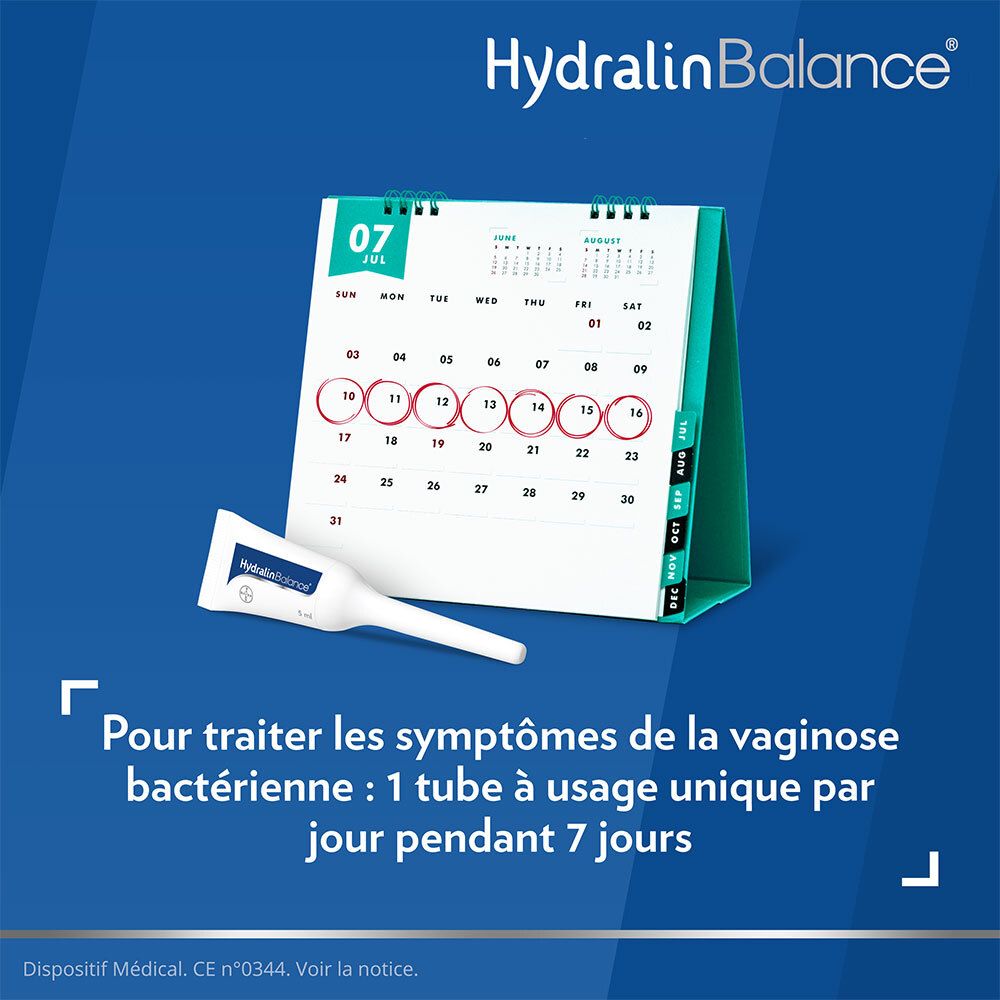 Calendrier et applicateur. Texte : 1 tube par jour pendant 7 jours.
