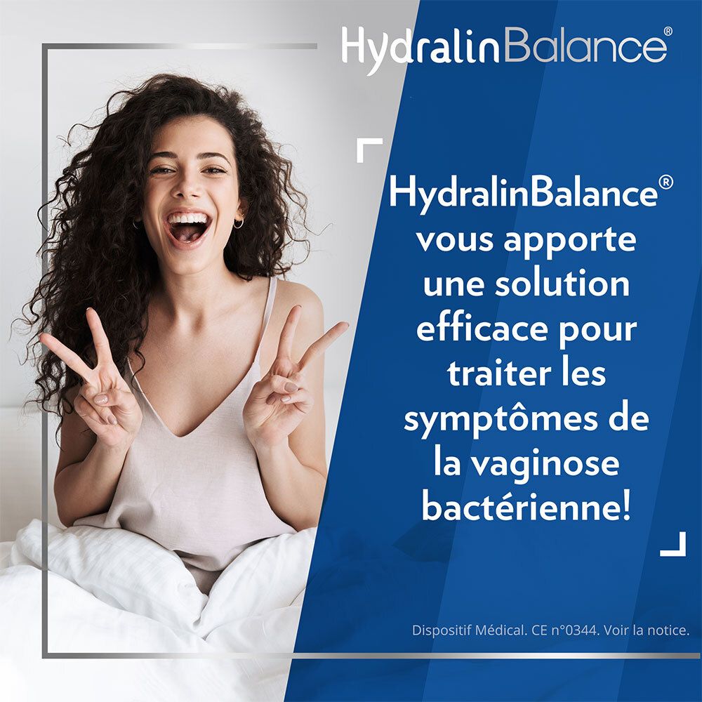 Femme souriante. Texte : HydralinBalance vous apporte une solution efficace pour traiter les symptômes !