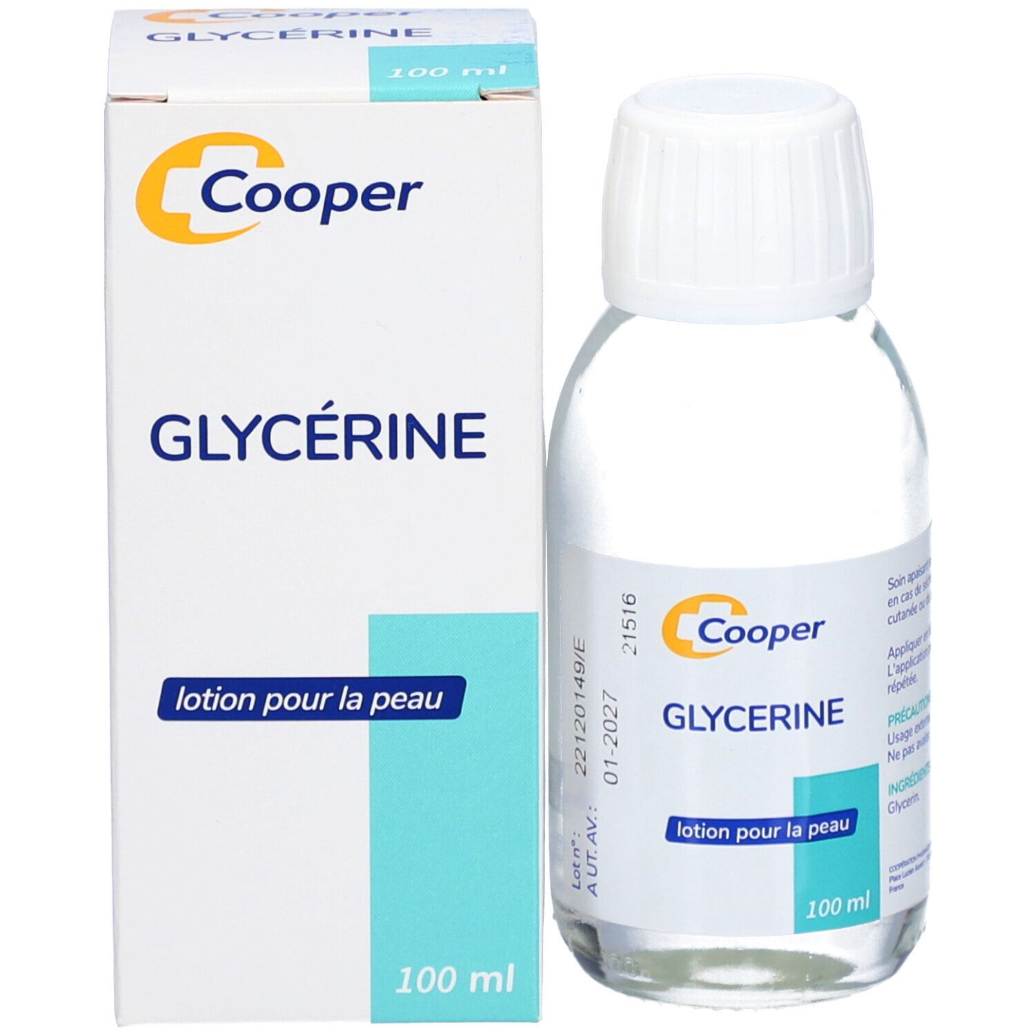 Cooper Glycerine lotion voor de huid, fles en doos.