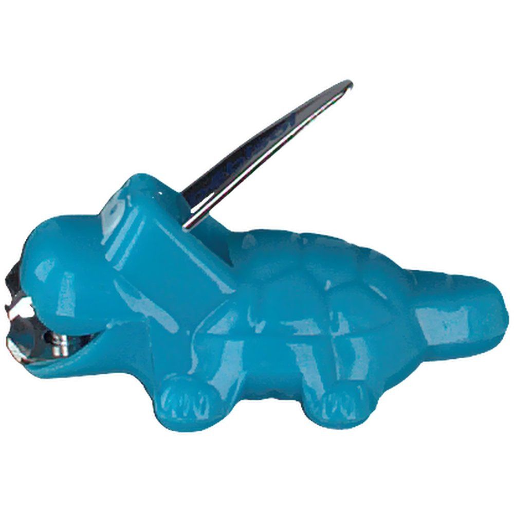 Coupe-ongles bleu en forme de crocodile. Lame argentée. Design crocodile.