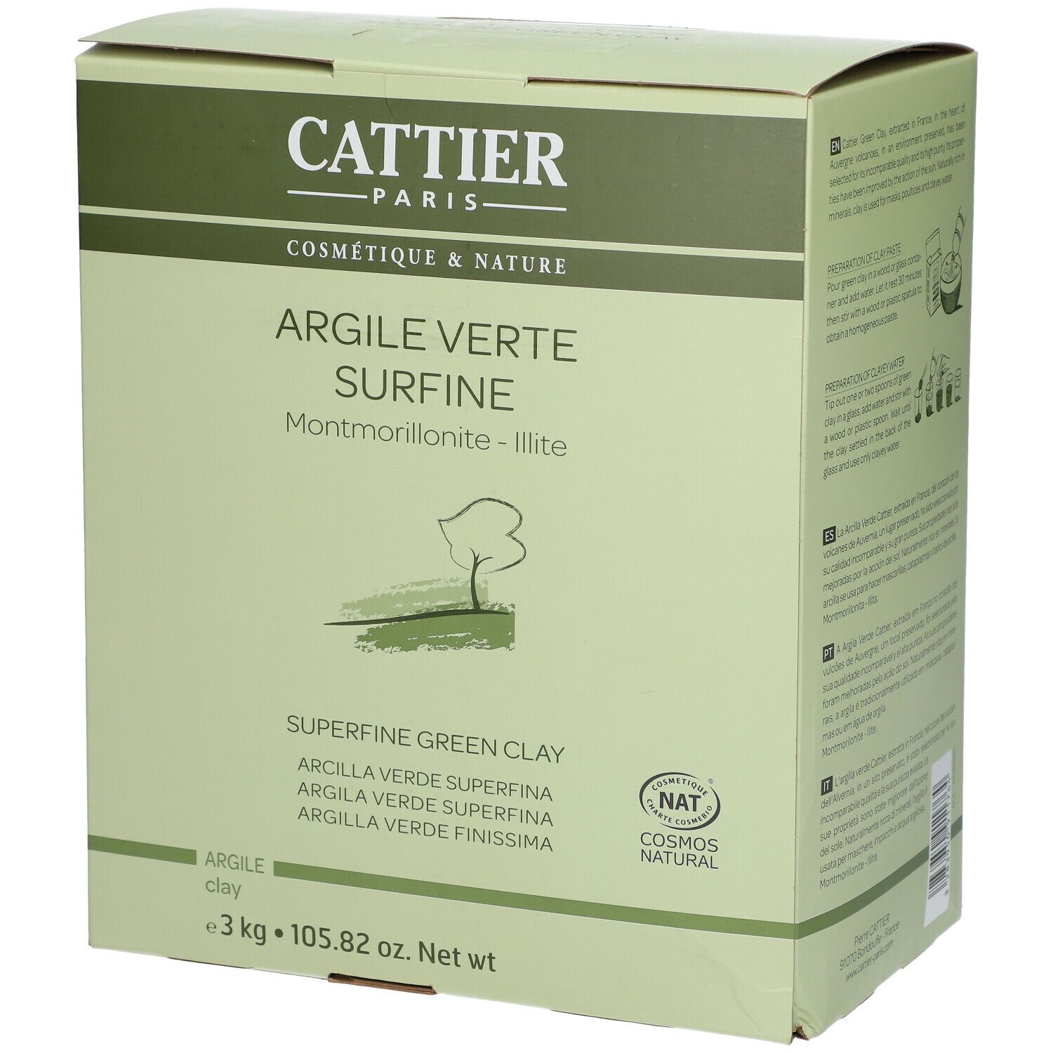 Argile Verte Cattier Vrac, Argile Verte Surfine, Bt 3 Kg 3000 G - Farmaline