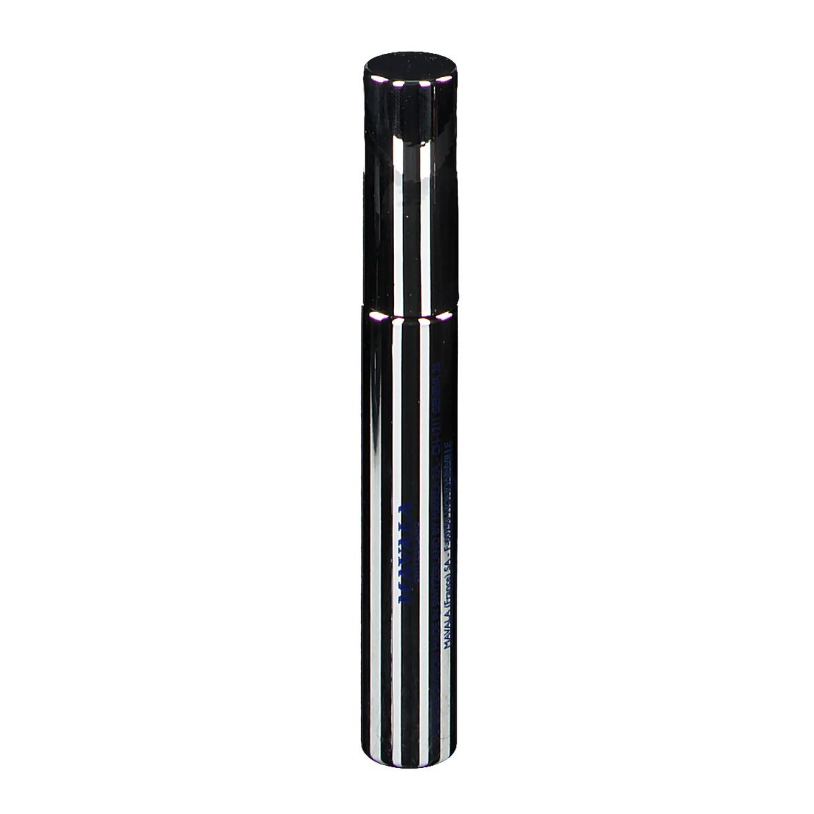 Tube de mascara à capuchon noir et rayures argent et noir. Inscription: MAVALA.