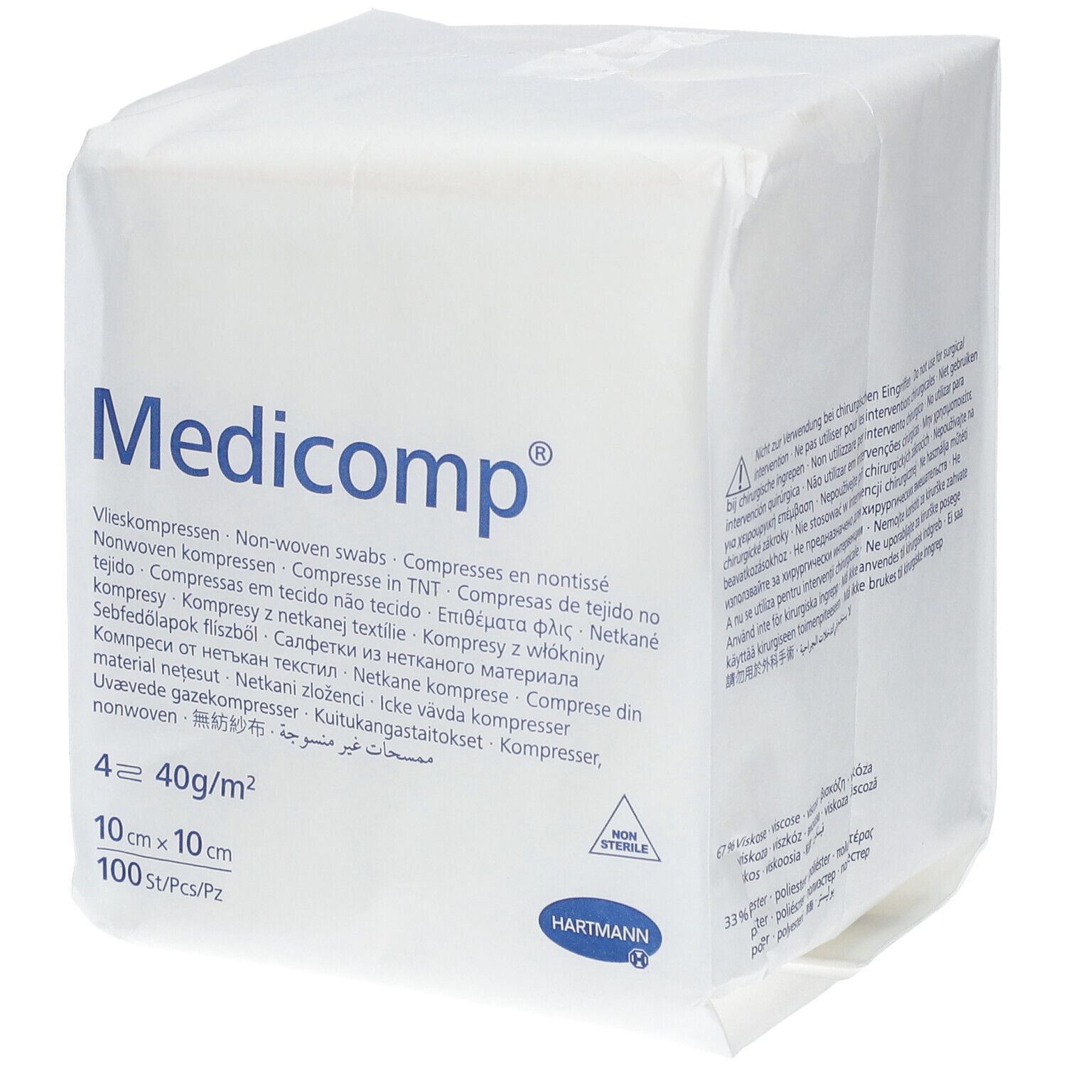 Medicomp Non Stérile, Compresse En Non Tissé, Non Stérile, 40 G, 10 Cm X 10 Cm (ref. 411 8