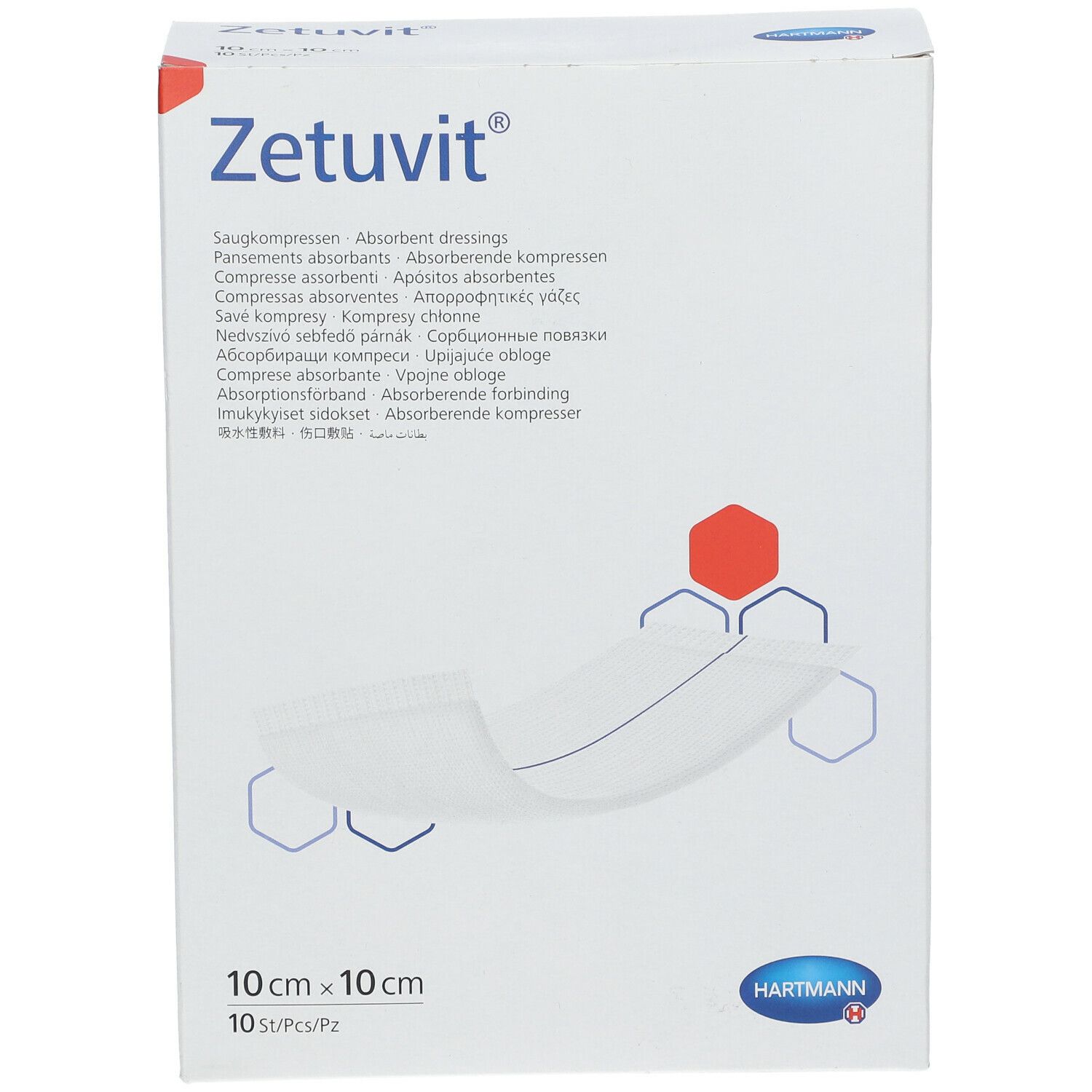 Zétuvit, Pansement Absorbant Stérile, Non Adhérent à La Plaie, 10 Cm X 10 Cm (ref. 413651/
