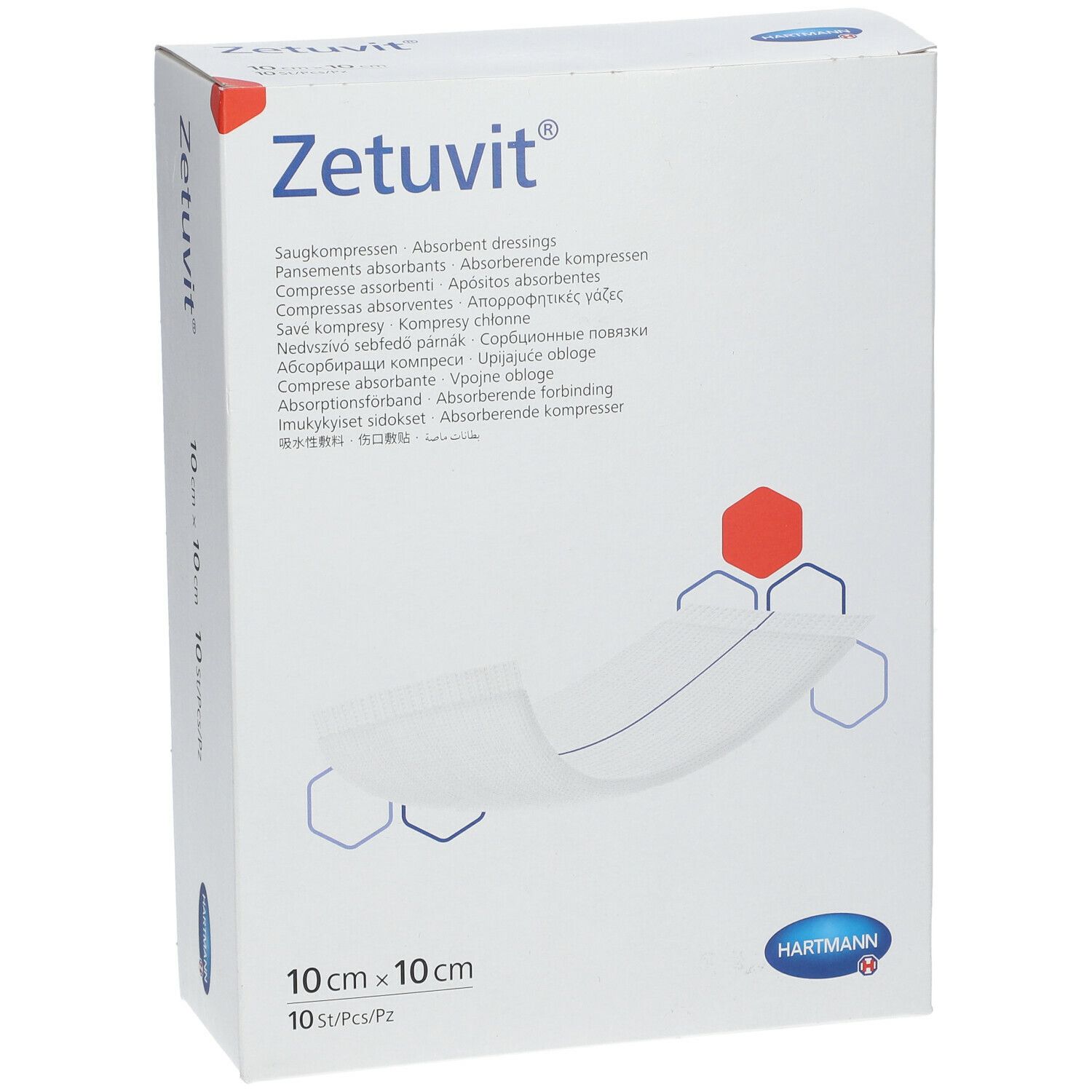 Zétuvit, Pansement Absorbant Stérile, Non Adhérent à La Plaie, 10 Cm X 10 Cm (ref. 413651/