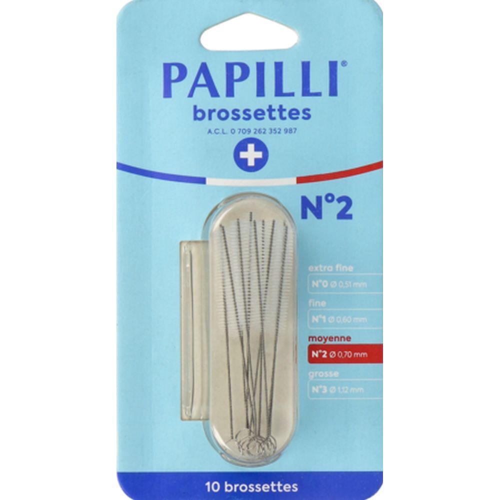PAPILLI tandenborstels, N°2, medium, in blisterverpakking. 10 borstels.