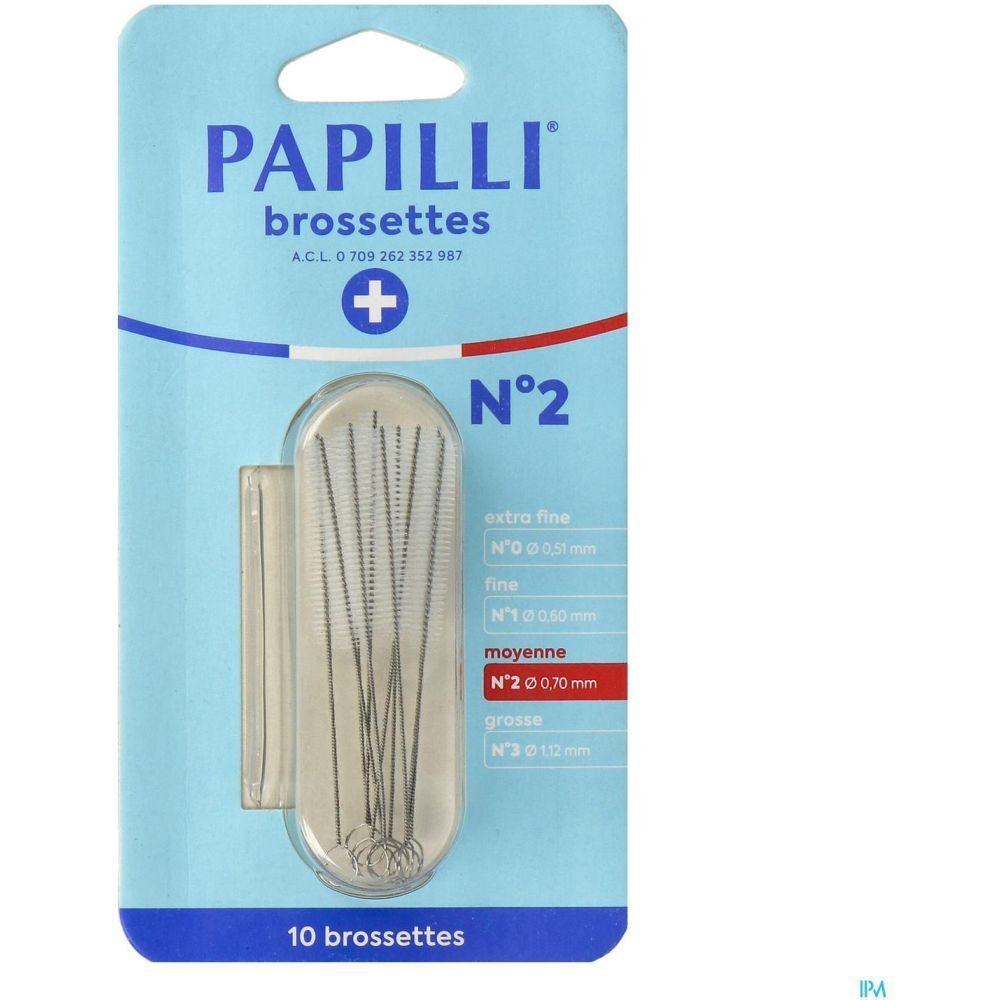 PAPILLI tandenborstels, N°2, medium, in blisterverpakking. 10 borstels.