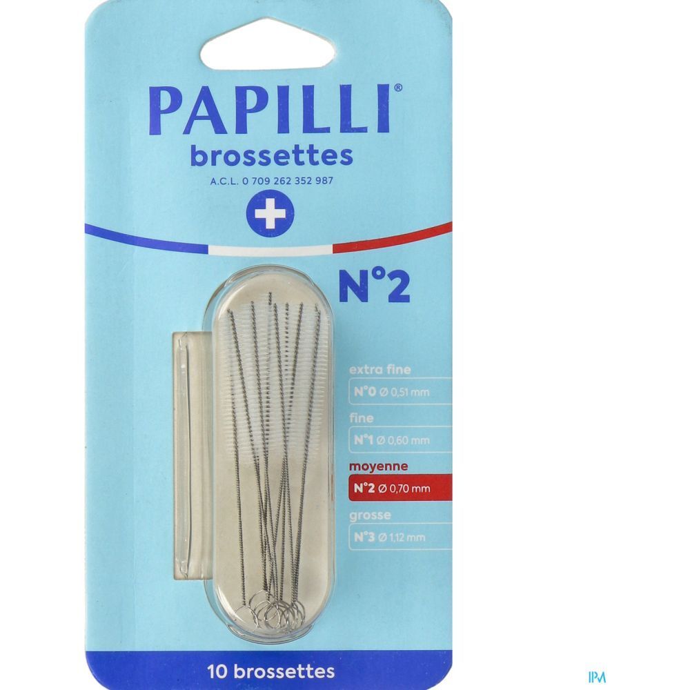 PAPILLI tandenborstels, N°2, medium, in blisterverpakking. 10 borstels.