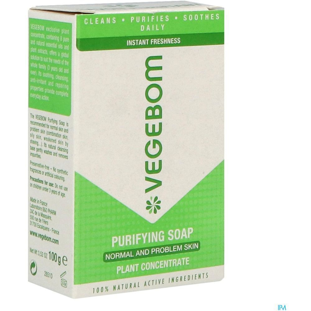 Vegebom Savon Purifiant, Savon purifiant, pain 100 g