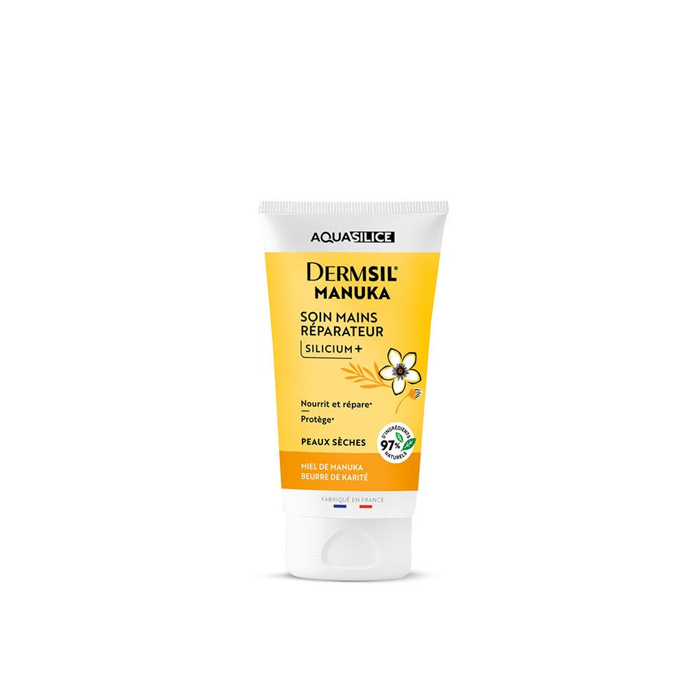 Tube de crème pour les mains Aquasilice Dermsil Manuka avec bouchon à clapet.