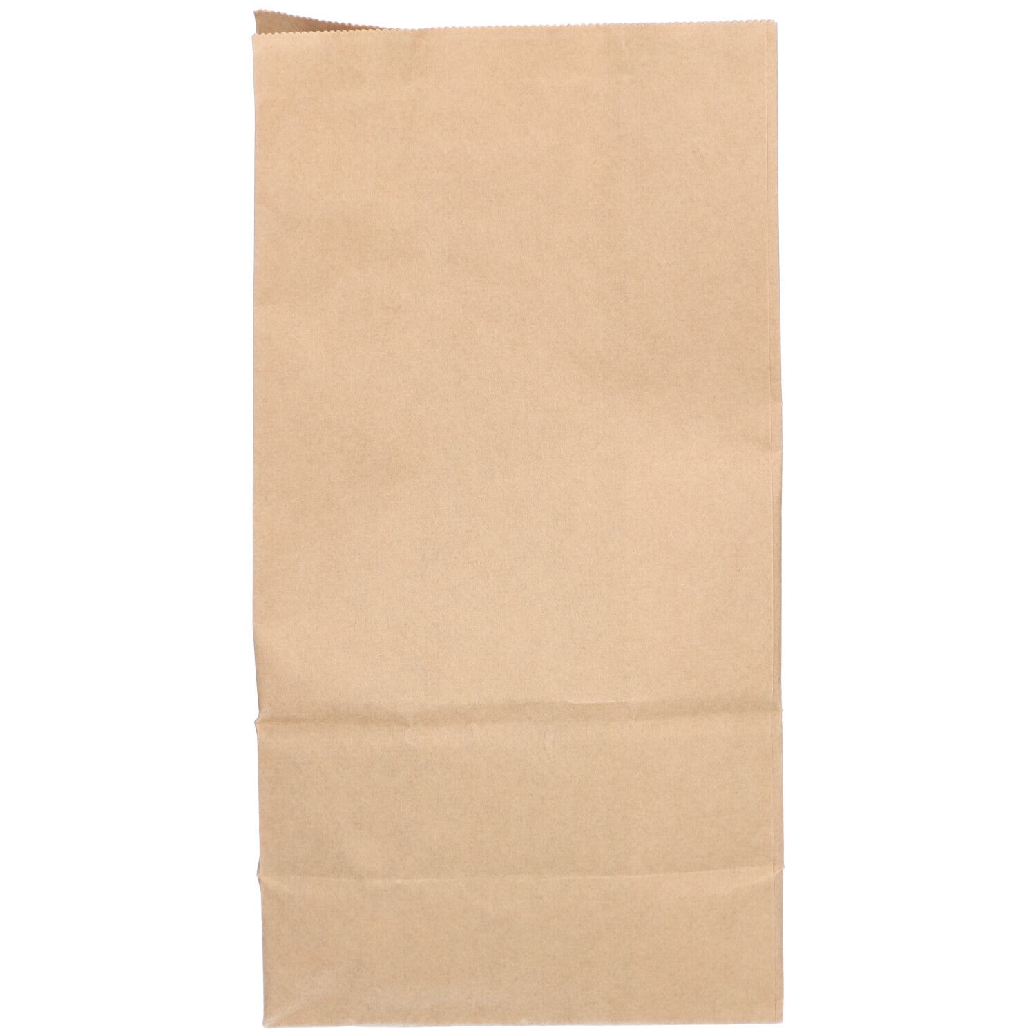 Sac en papier brun vide. Vue de face, légèrement plié.