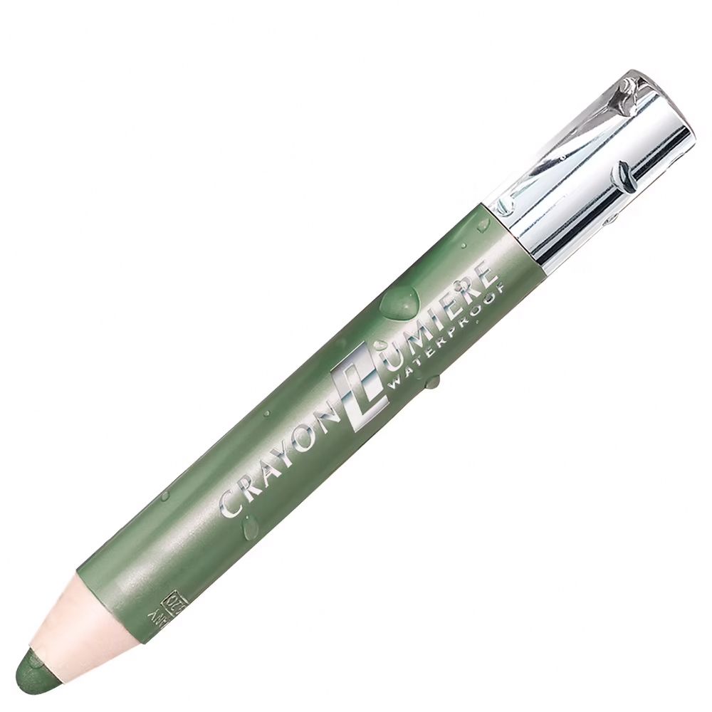 Crayon vert avec capuchon argenté. Inscription: Crayon Lumière Waterproof.