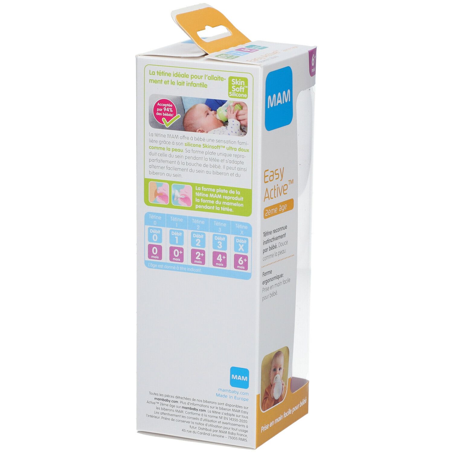MAM EASY ACTIVE BIBERON - Biberon à vis complet, 2ème âge, débit X, coloré, 330 ml. rose,