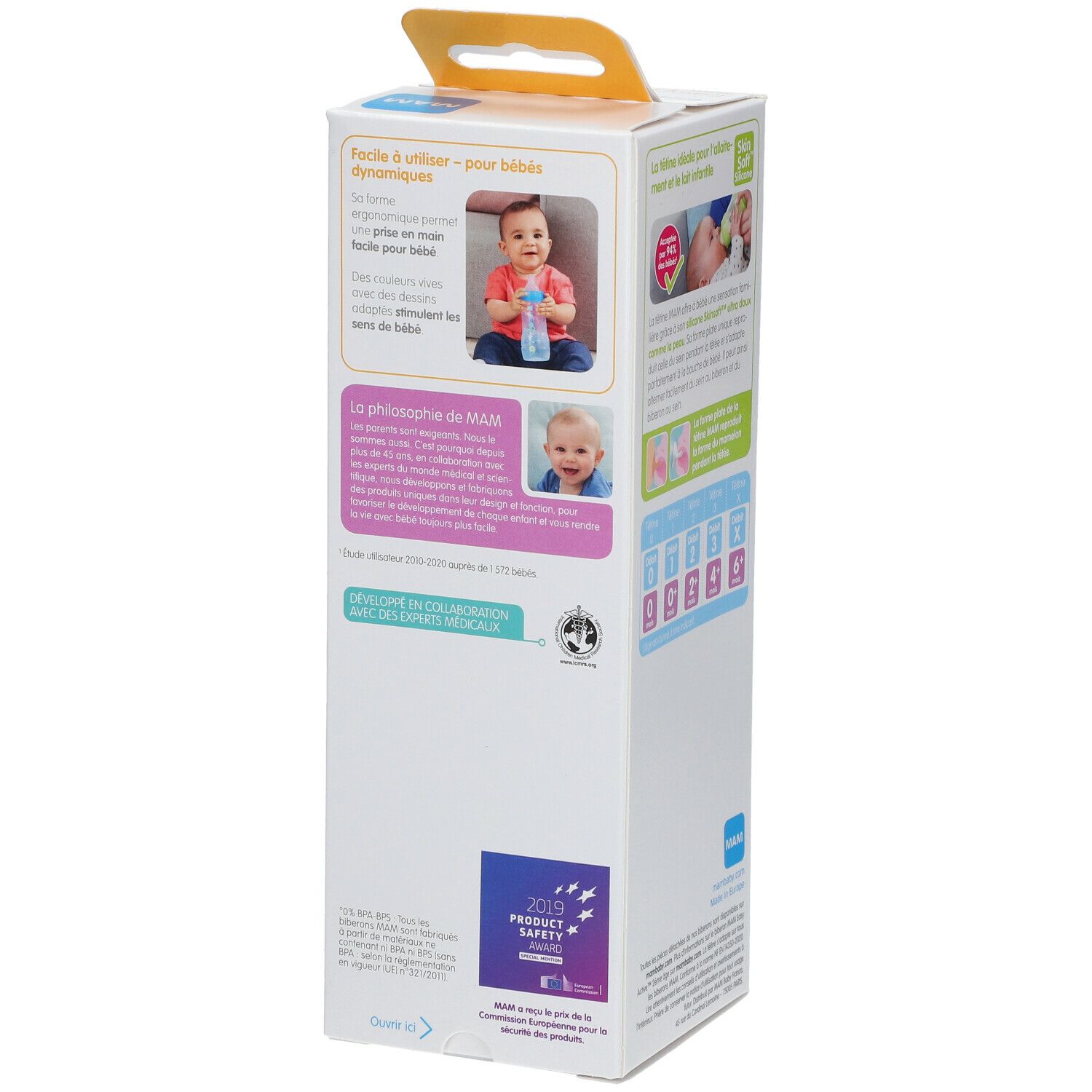MAM EASY ACTIVE BIBERON - Biberon à vis complet, 2ème âge, débit X, coloré, 330 ml. rose,