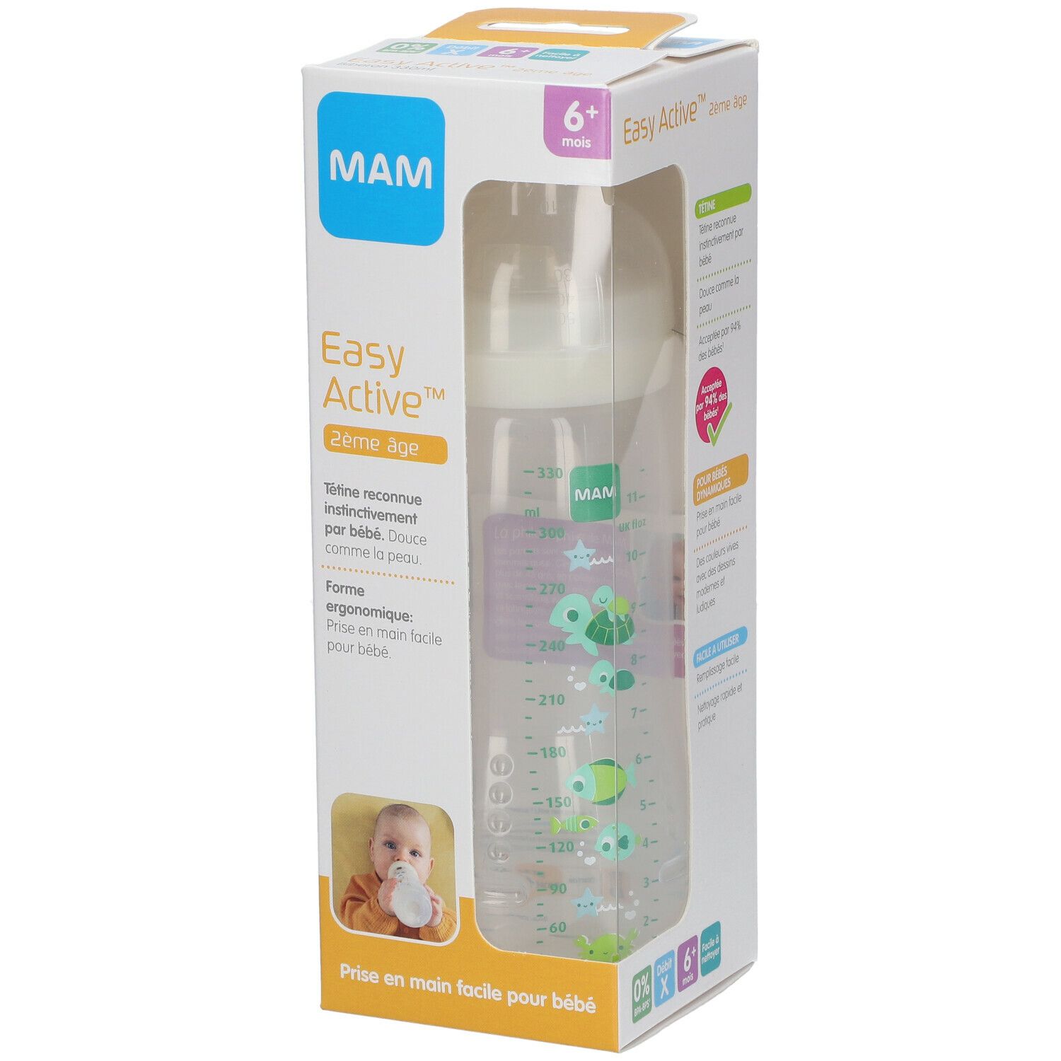 MAM Easy Active™ Biberon 2ème âge 330 ml (Couleur non selectionnable)