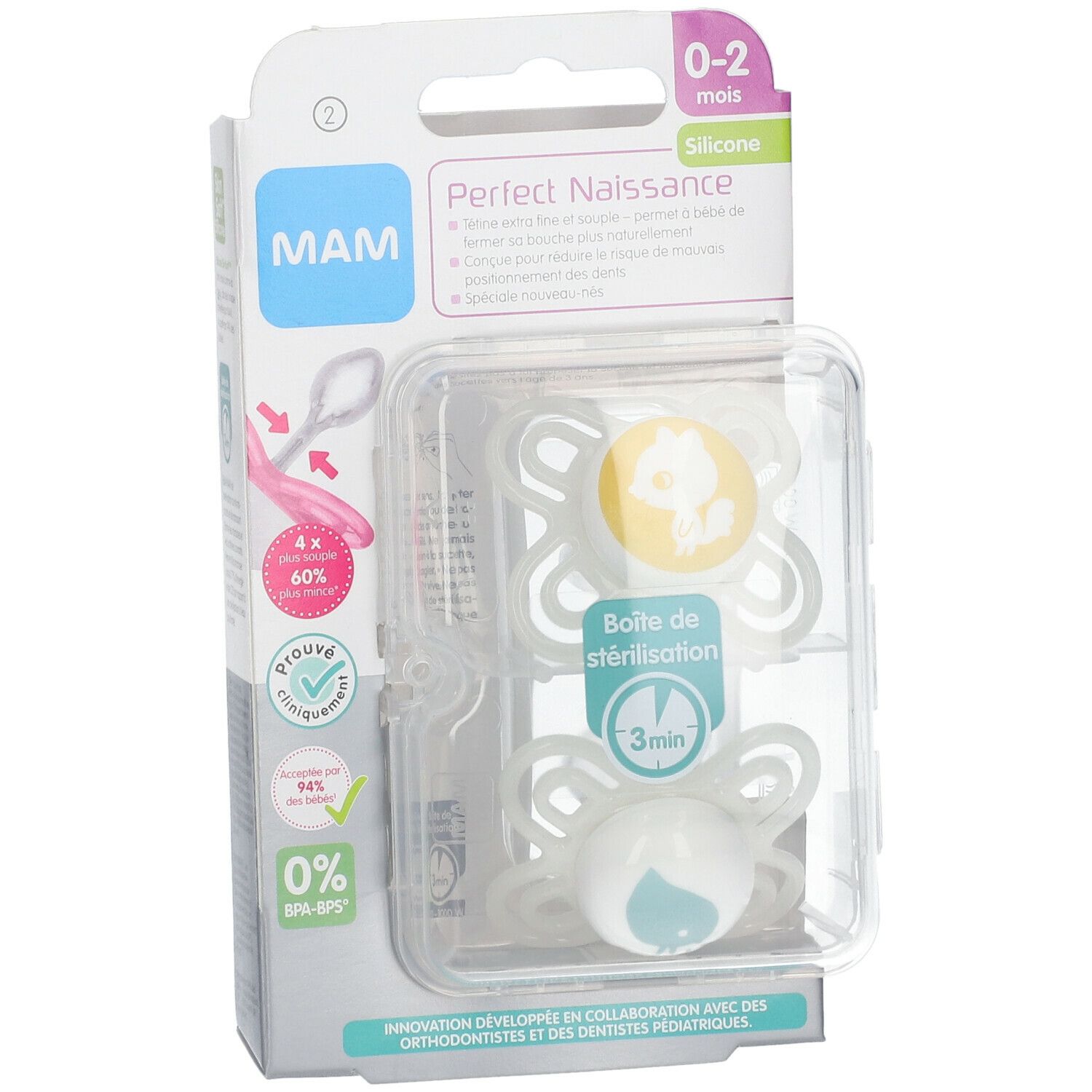 MAM Perfect Naissance Sucette 0 - 2 mois (Couleur non sélectionnable)