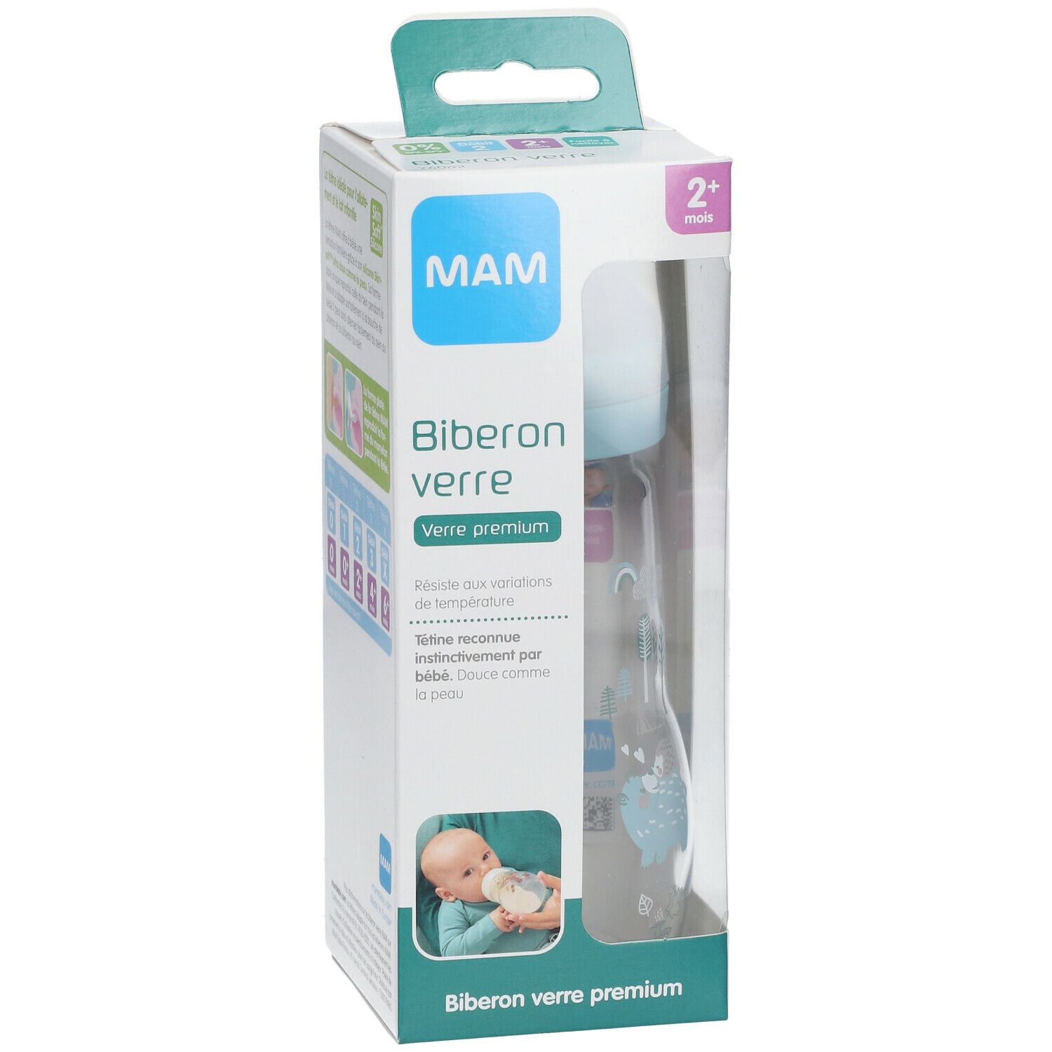 MAM Biberon Verre 1er âge 260 ml bleu