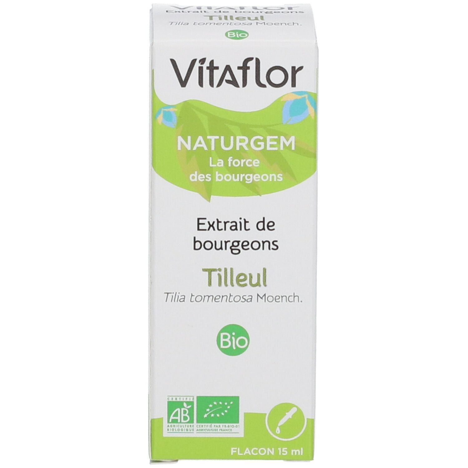 Verpakking van Vitaflor NATURGEM Tilleul Bio. Flesje 15 ml.
