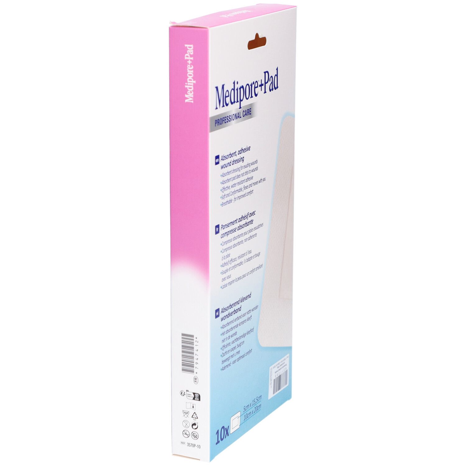 3M Medipore™ + Pad Absorberend verband, steriel, 4-zijdig klevend. 10 cm x 20 cm