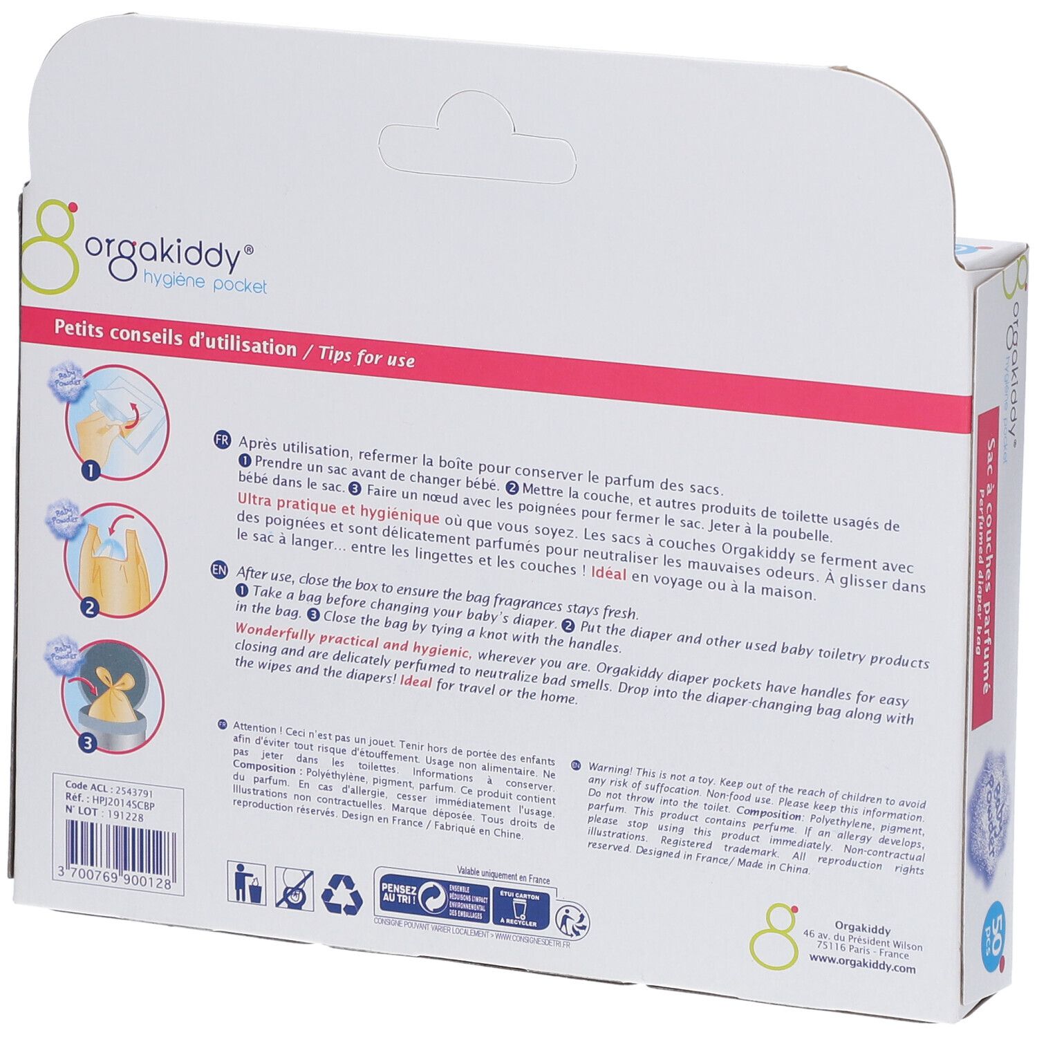 orgakiddy® Sac à couches parfumé Talc