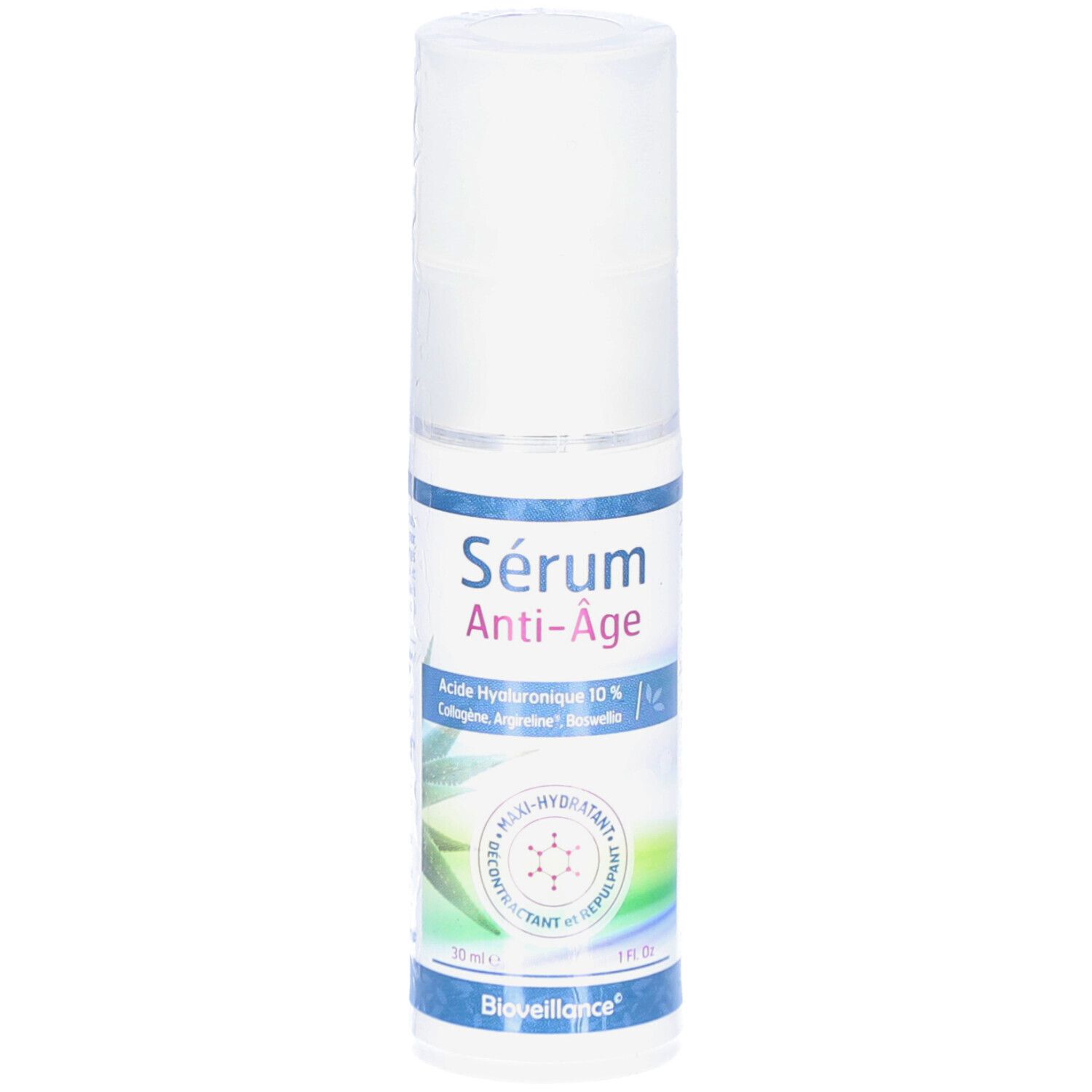 Fles BIOVEILLANCE Anti-Aging Serum met pompdispenser. 30 ml.