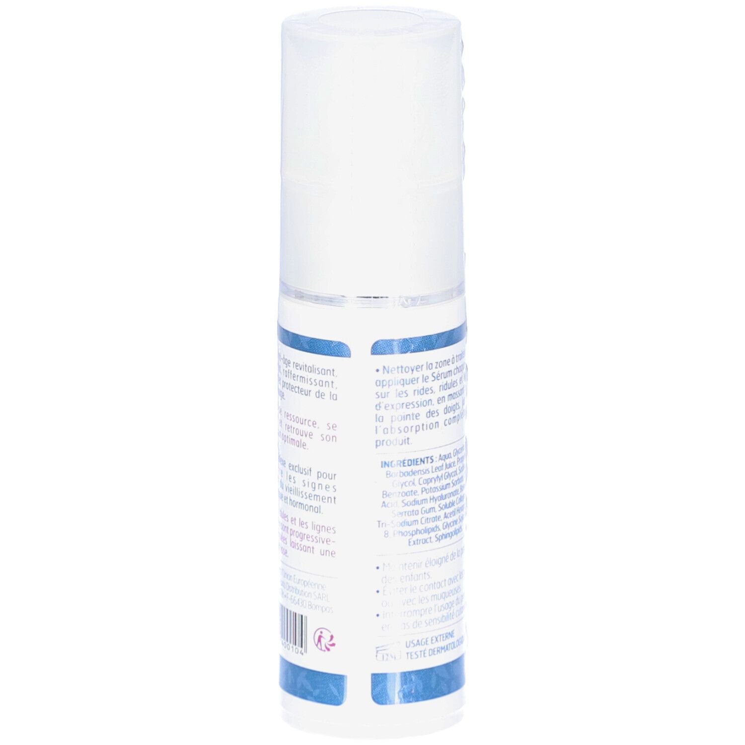 Zijaanzicht van de BIOVEILLANCE Anti-Aging Serum fles. Pompdop bovenop.