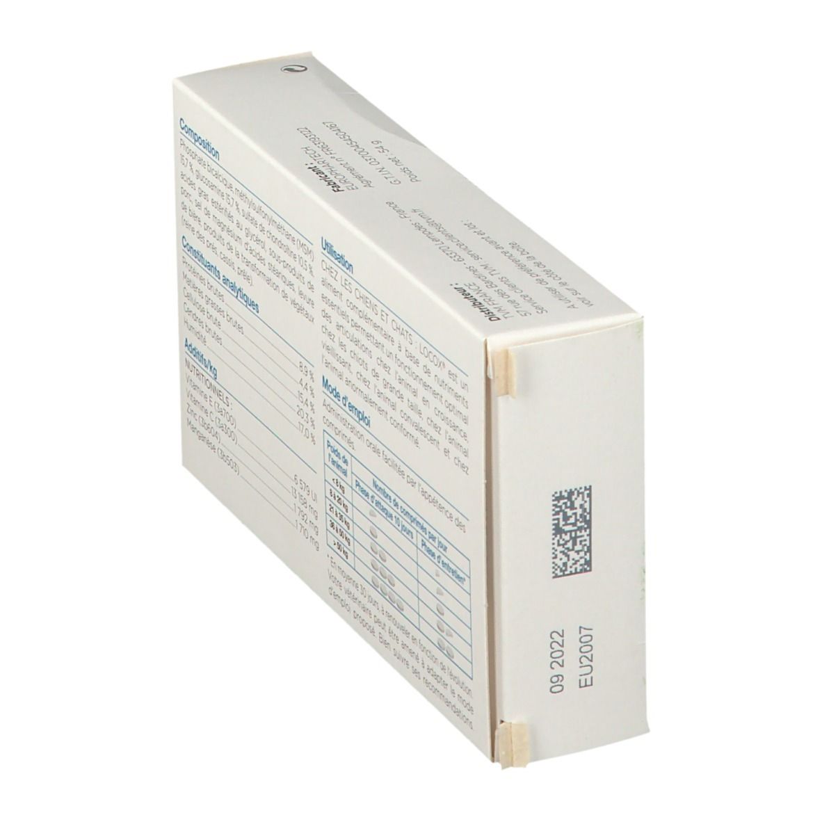 Boîte LOCOX® TVM en biais. Dos avec texte et code QR. Inscription: 09 2022, EU2007.