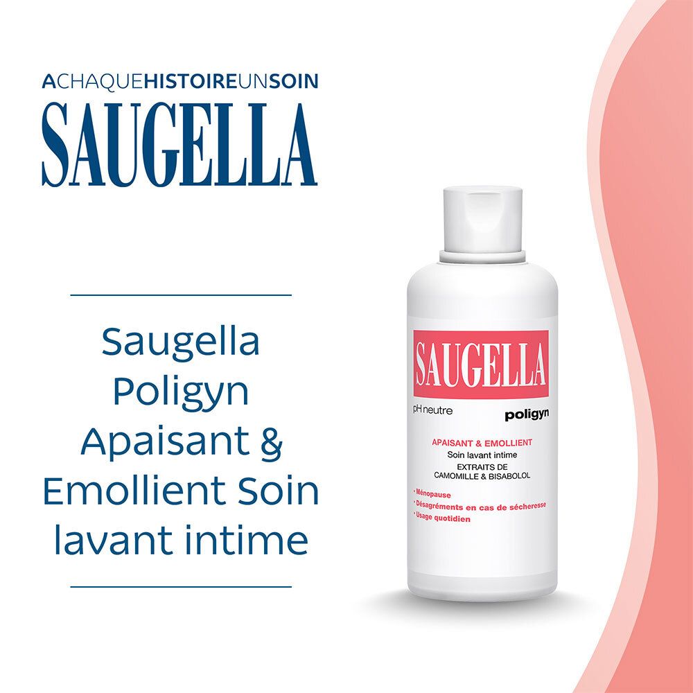 Saugella - Poligyn - Apaisant & Emollient Soin lavant intime - Femmes pendant et après la ménopause - Flacons Lot 2x500 ml