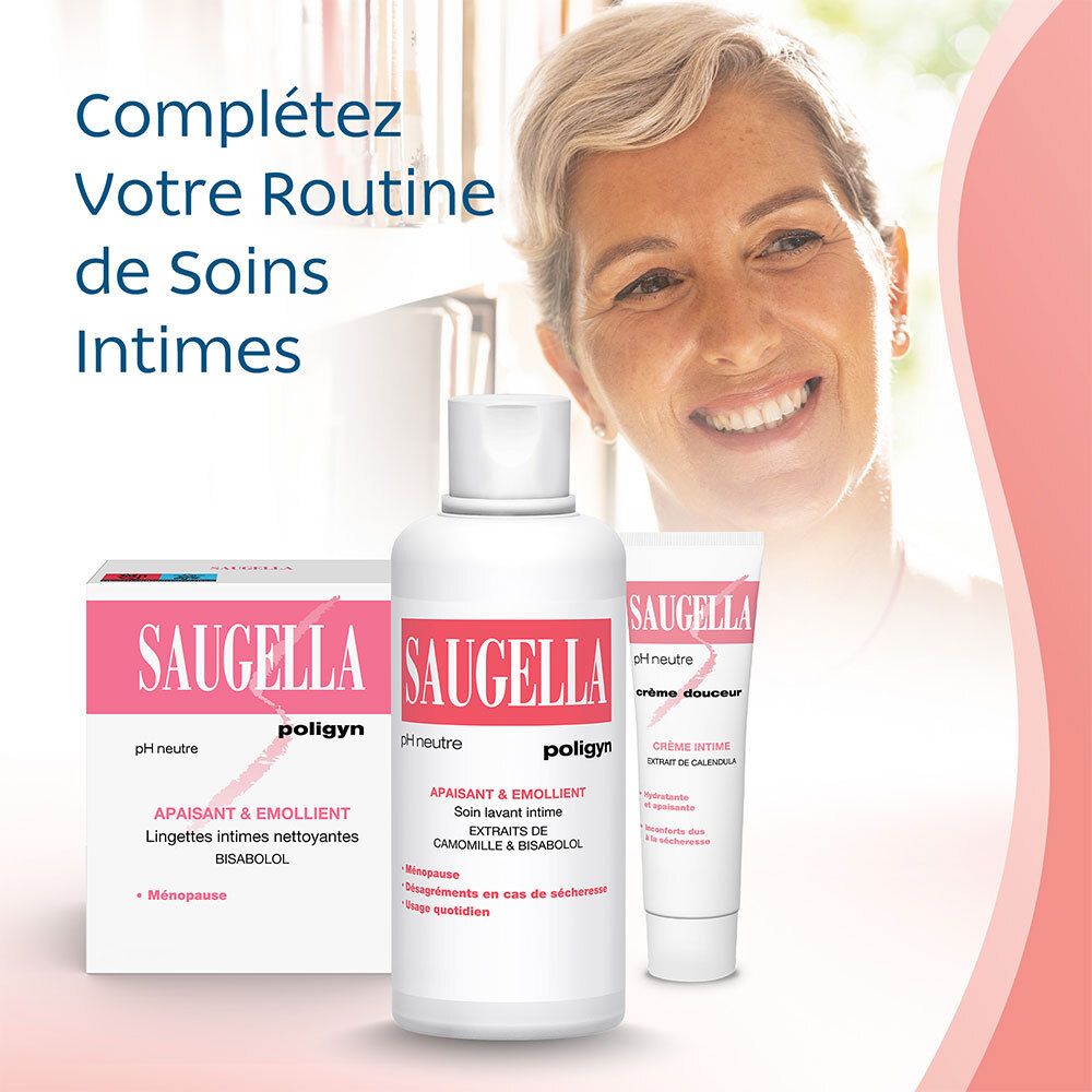 Saugella - Poligyn - Apaisant & Emollient Soin lavant intime - Femmes pendant et après la ménopause - Flacons Lot 2x500 ml