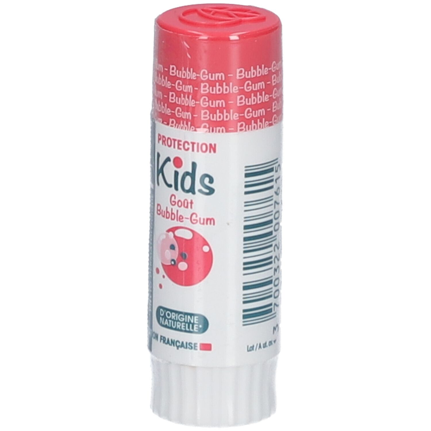 Lipverzorgingsstick met Bubble-Gum smaak. Rode dop. Merk: dermophil Kids.