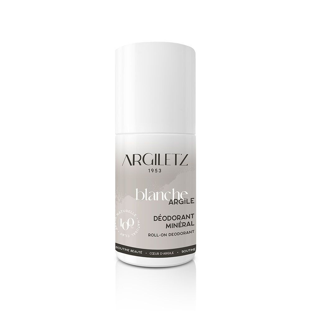 Witte roll-on deodorant met ARGILZ, blanche argile, Déodorant minéral. 100% natuurlijke ingrediënten.