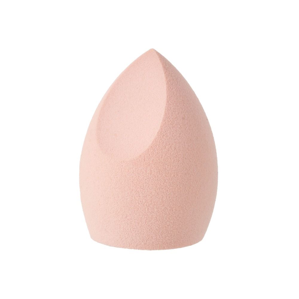 Éponge de maquillage beige en forme de goutte. Avec côté biseauté. Matière à texture fine.