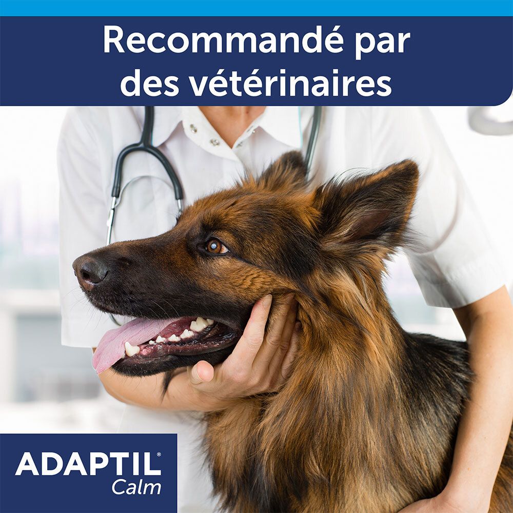 Adaptil Calm verpakking. Bevat waarschuwingen en ingrediënten. 30 dagen navulling. 48 ml.