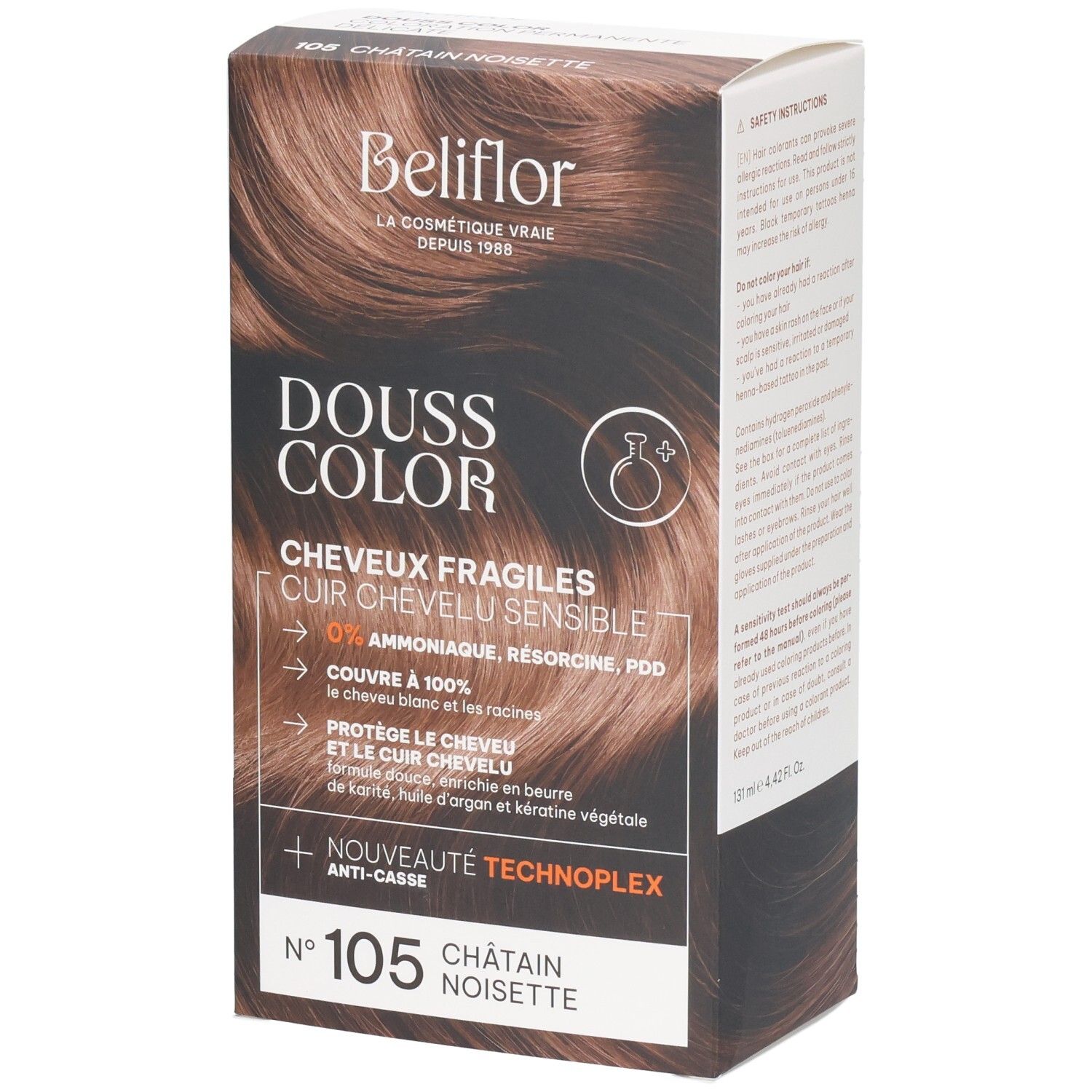 Beliflor Douss Color 105 Châtaigne Noisette coloration pour cheveux fragiles.