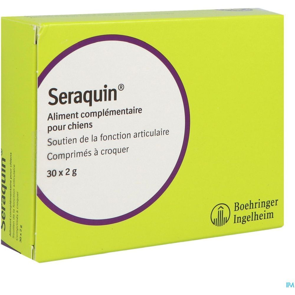 Seraquin® voor honden. Voedingssupplement voor gewrichtsondersteuning. Kauwtabletten. Verpakking.