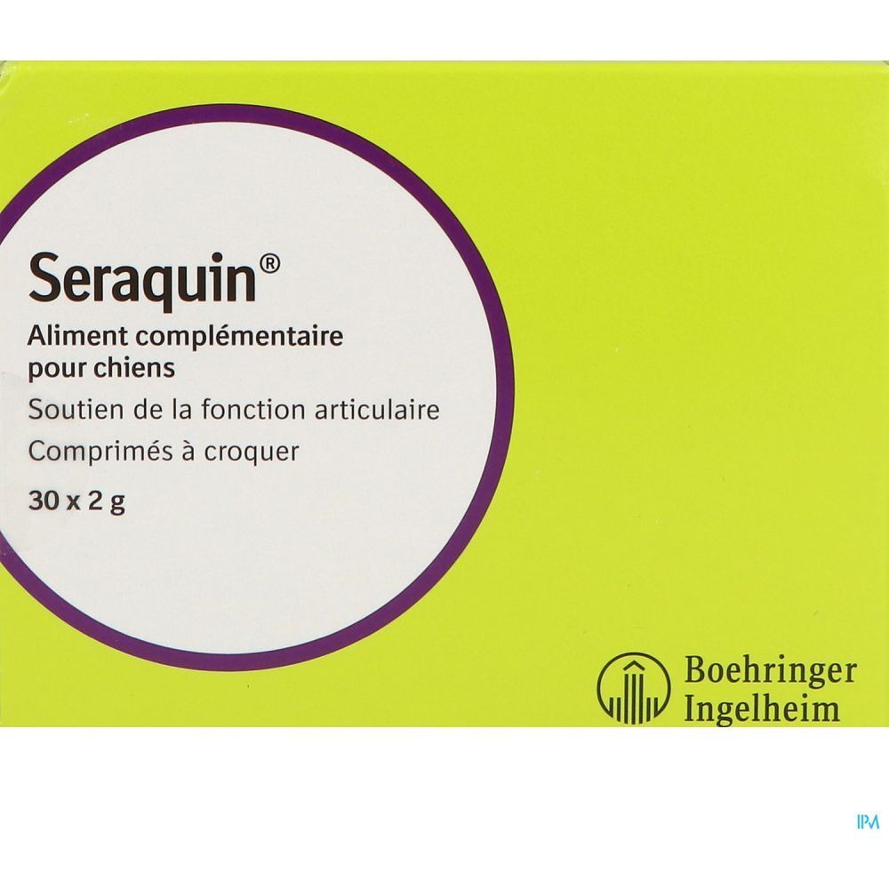 Seraquin® voor honden. Voedingssupplement voor gewrichtsondersteuning. Kauwtabletten. Verpakking.