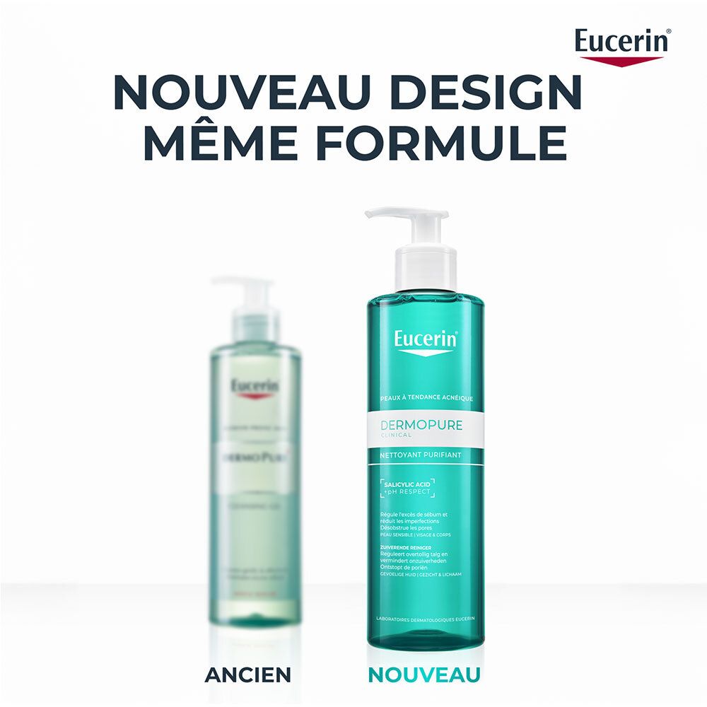 Vergelijking: Oude en nieuwe design van Eucerin DermoPure Reinigingsgel.