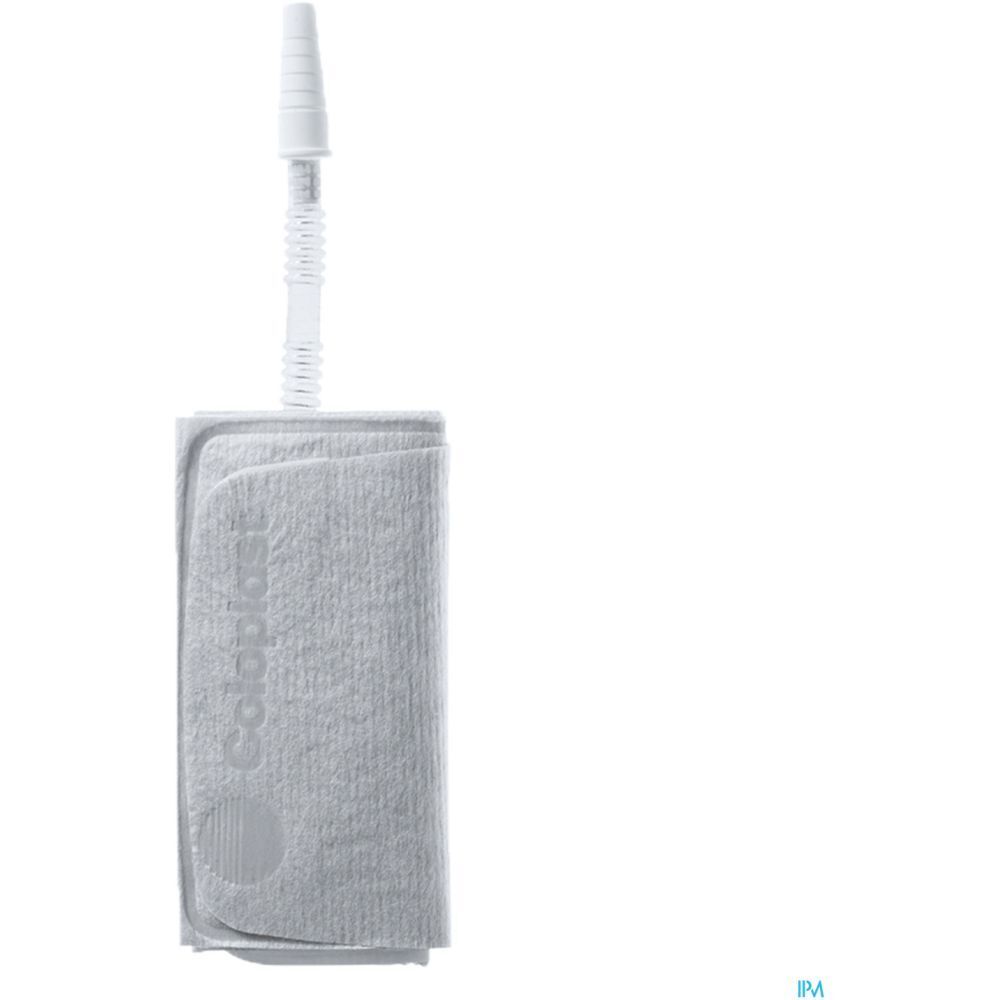 Poche à urine de jambe grise avec tube blanc. La poche est rectangulaire et porte le logo Coloplast.